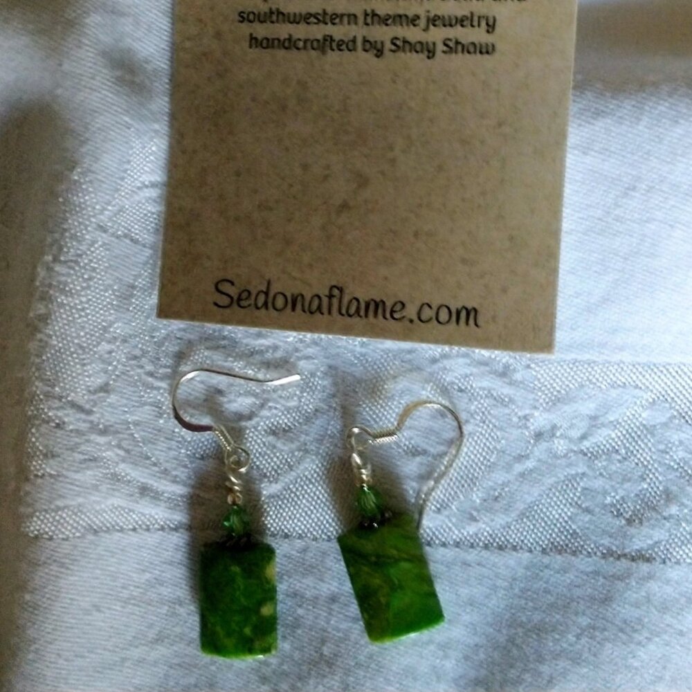 New Pair of Green and Sterling Handcrafted Southwestern Gemstone Earrings